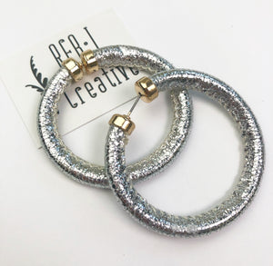 Metallic Faux Leather Hoops - Silver