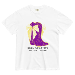 Bows and Boots Comfort Colors Tee - Purple and Yellow