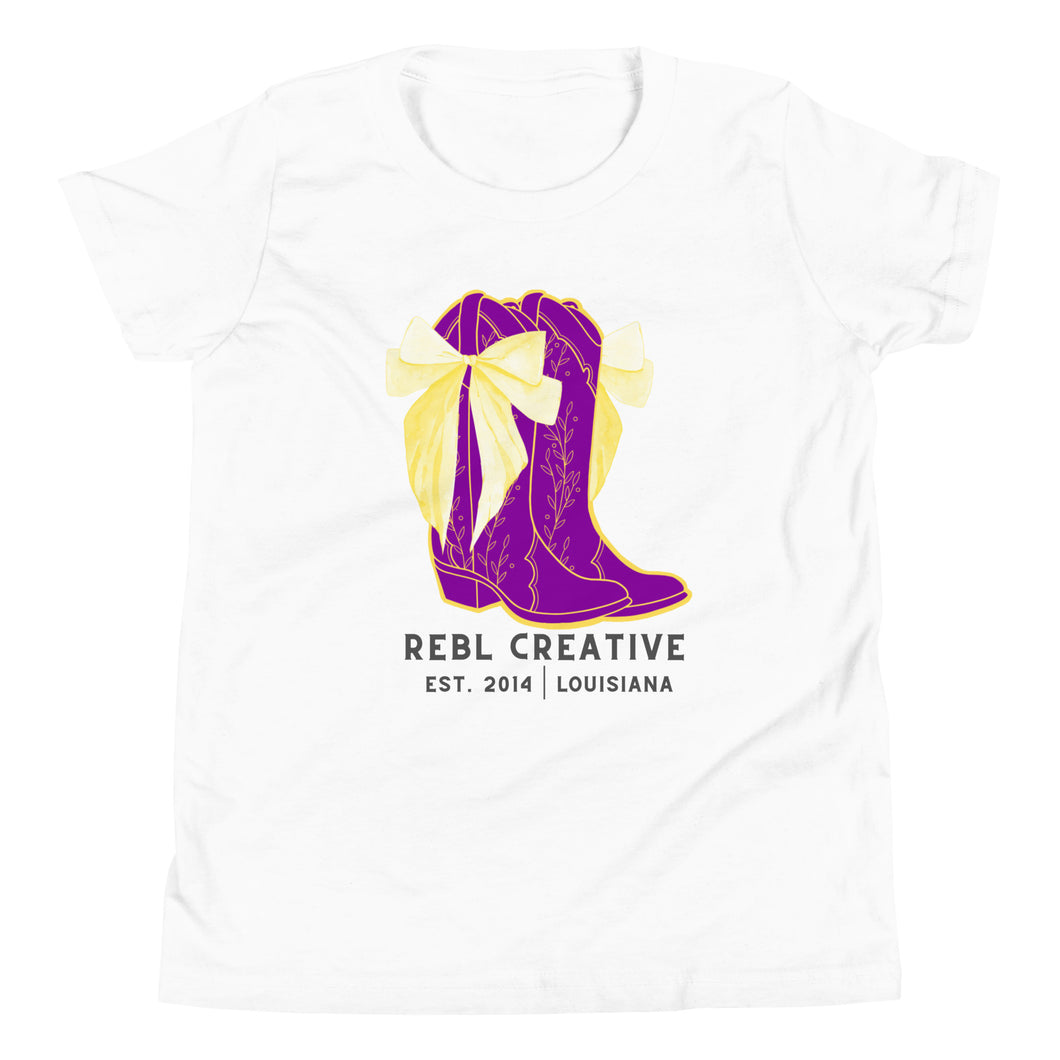 Bows and Boots Youth Short Sleeve Tee - Purple and Yellow