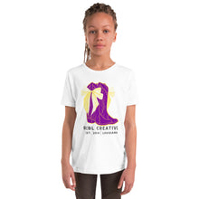 Load image into Gallery viewer, Bows and Boots Youth Short Sleeve Tee - Purple and Yellow
