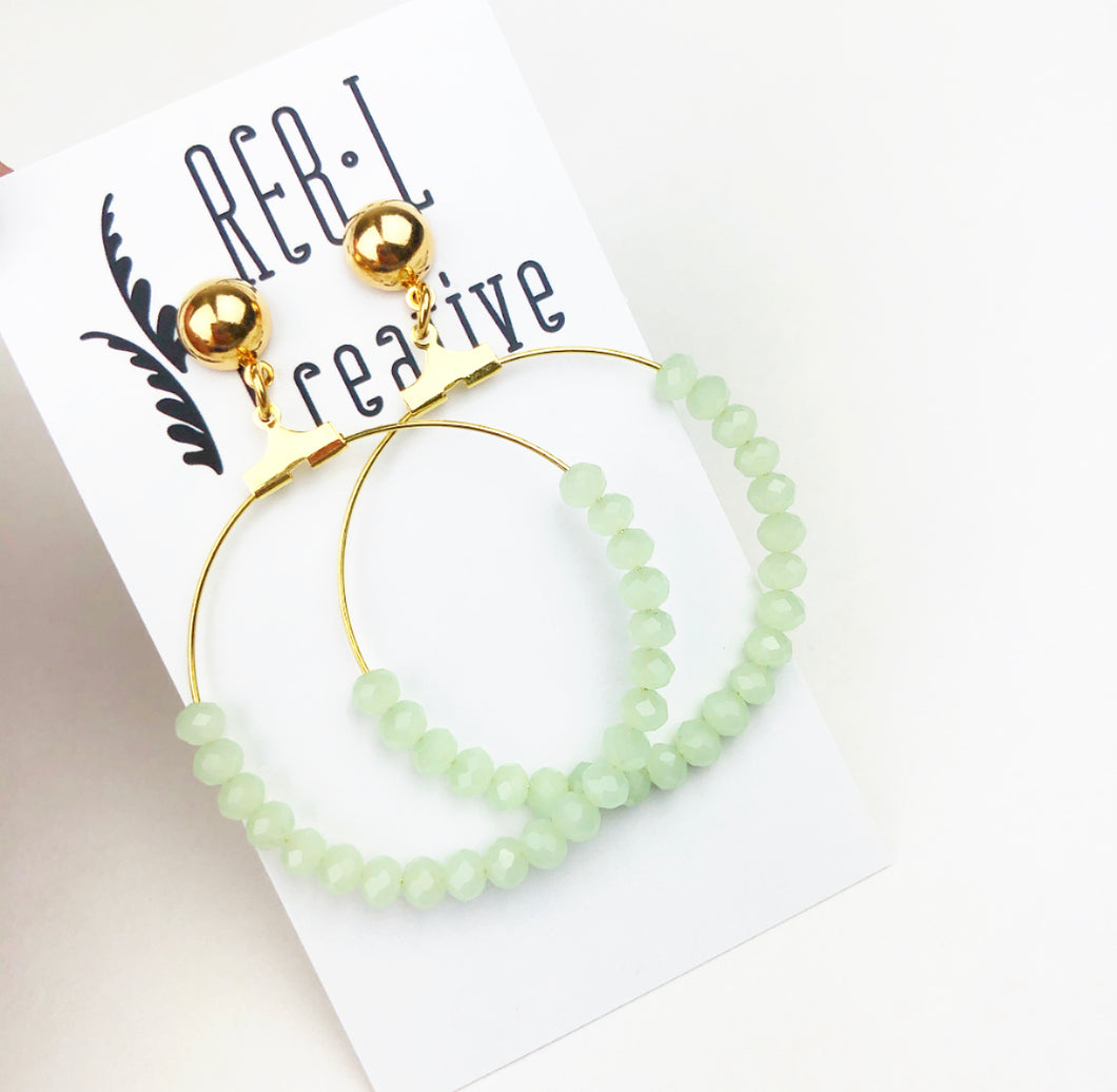 Studded Simple Beaded Hoops - Peridot